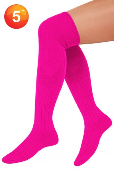 5 Paar Lange fluor roze pink sokken gebreid