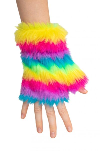 Fluffy Festival Handschoenen vingerloos in regenboogstrepen
