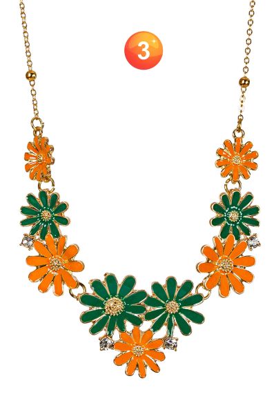 Hippie oranje groen Bloemen Ketting