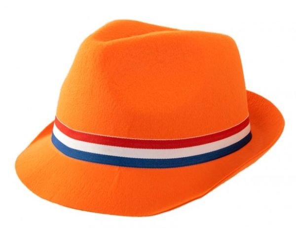 Oranje Trilby Hoed met Rood/Wit/Blauwe Band