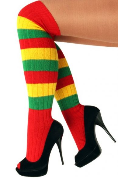 Knee socks red yellow green striped