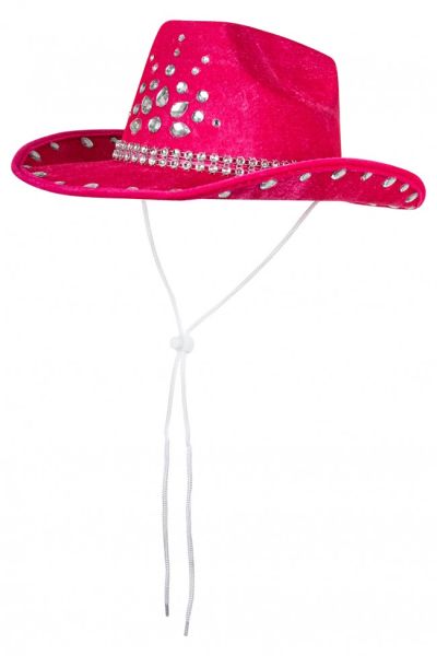 Roze cowboy cowgirl hoed met strass steentjes