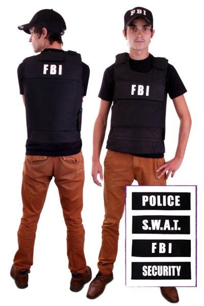 Kogelvrij vest met 4 badges (FBI, Security, Police, S.W.A.T.)