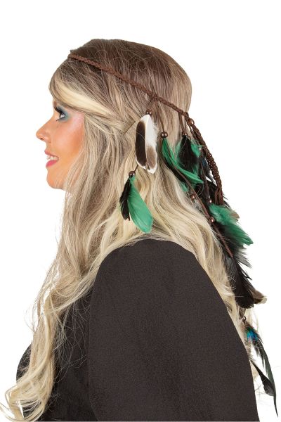 Ibiza Hippie hoofdband veren groen bruin