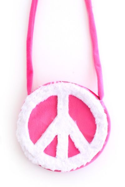 Schoudertas Hippie Peace roze met wit