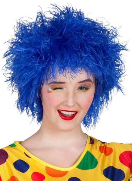 Blauwe warrige Frizzy clown pruik