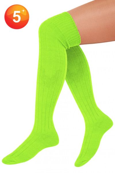 5 Paar Lange fluor groene sokken gebreid