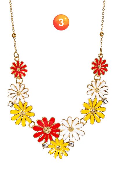 Hippie rood-wit-geel Bloemen Ketting