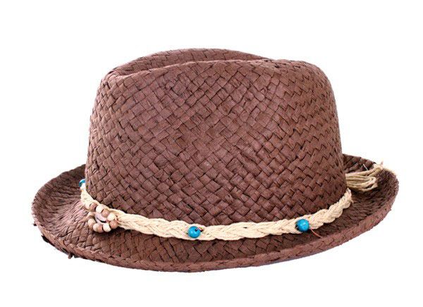 Hippie hoed donker stro opengewerkt met bandje