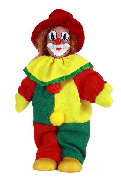 Clownspop met hoed rood geel groen