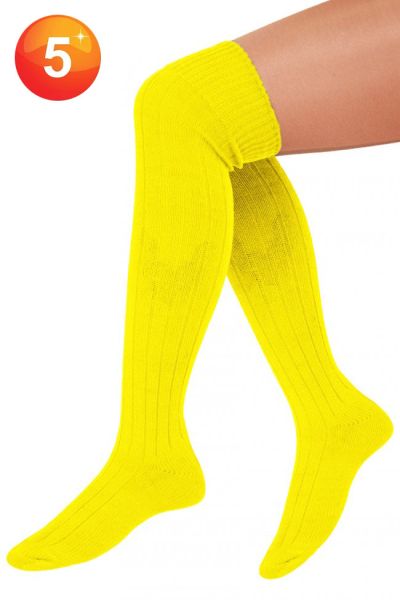 5 Paar Lange fluor gele sokken gebreid