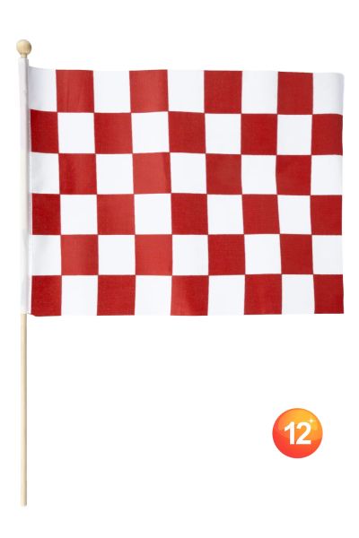 Polyester zwaaivlaggetje rood wit geblokt