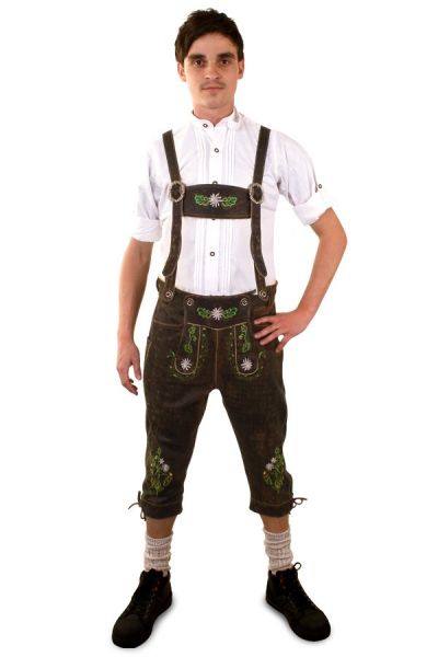 Oktoberfest Lederhose bruin knee-over groen borduursel