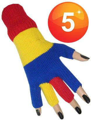 Vingerloze handschoenen rood blauw geel gestreept