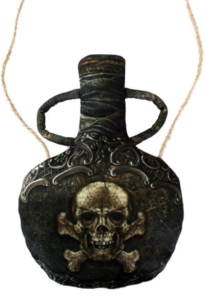 Fles aan koord in piraten stijl met doodshoofd