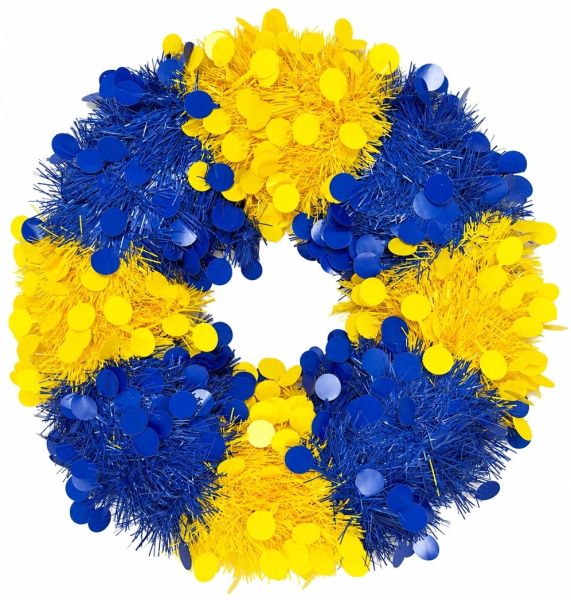 Deurkrans confetti snippers blauw geel