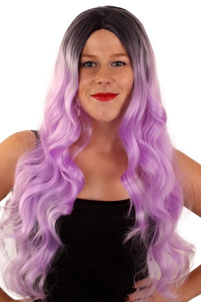 Damespruik lang haar met pink uitloop