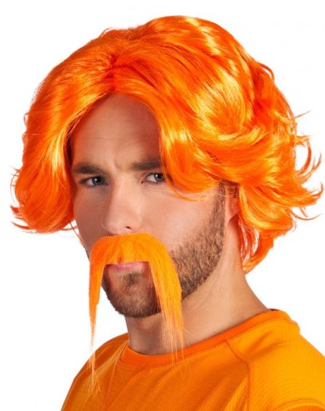 Perücke Chuck mit Schnurrbart Orange