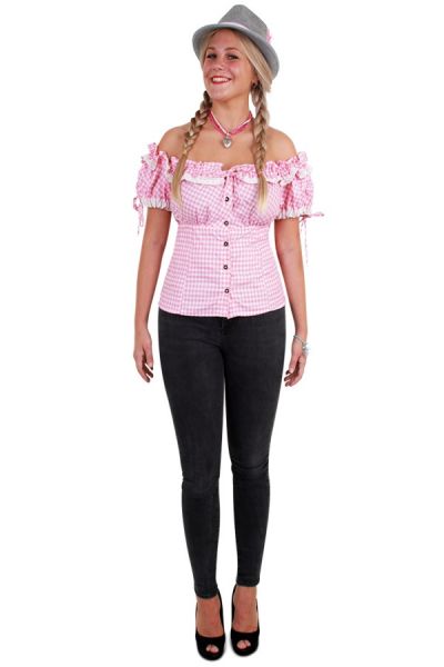 Oktoberfest Tiroler blouse roze wit dames