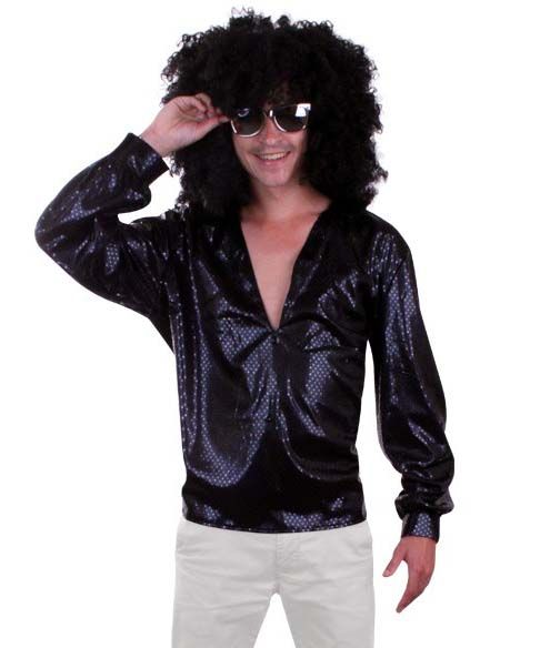 70s 80s Glitter disco blouse zwart pailletten