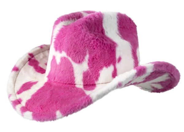 Cowboyhoed koeienprint roze wit